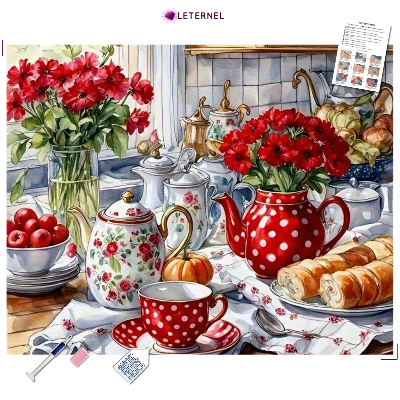 Broderie Diamant - Vaisselle rouge