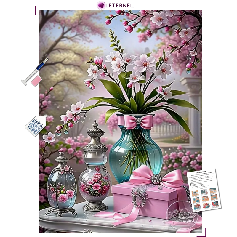 Broderie Diamant - Vase cerisiers