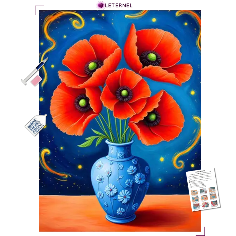 Broderie Diamant - Vase Coquelicots