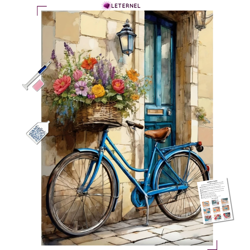 Broderie Diamant - Vélo bleu