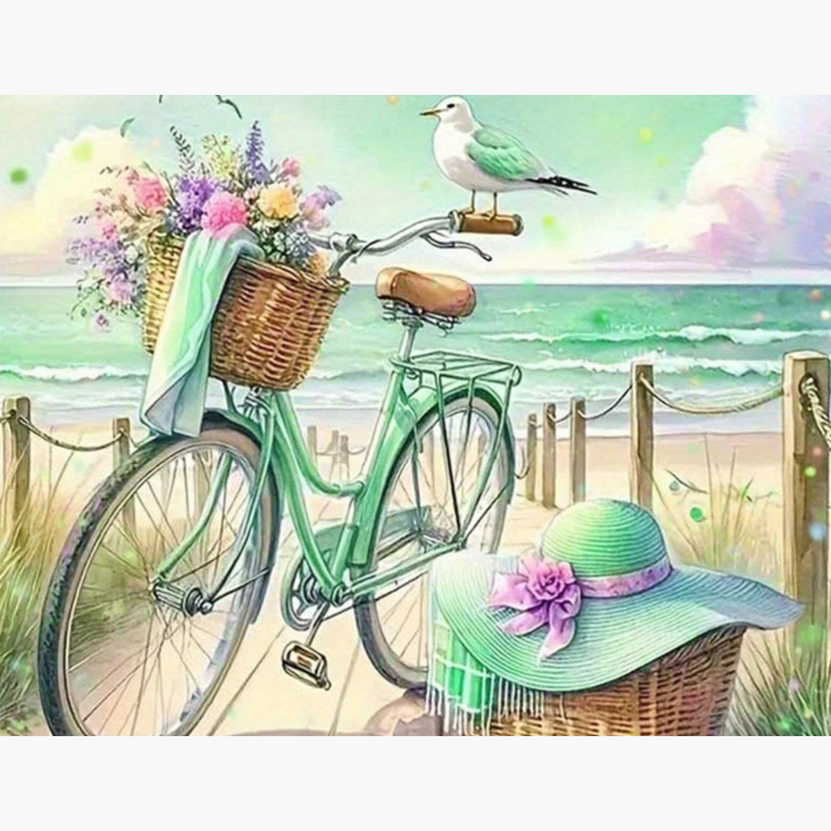 Broderie Diamant - Vélo vert