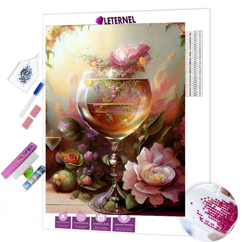 Broderie Diamant - Verre avec fleurs