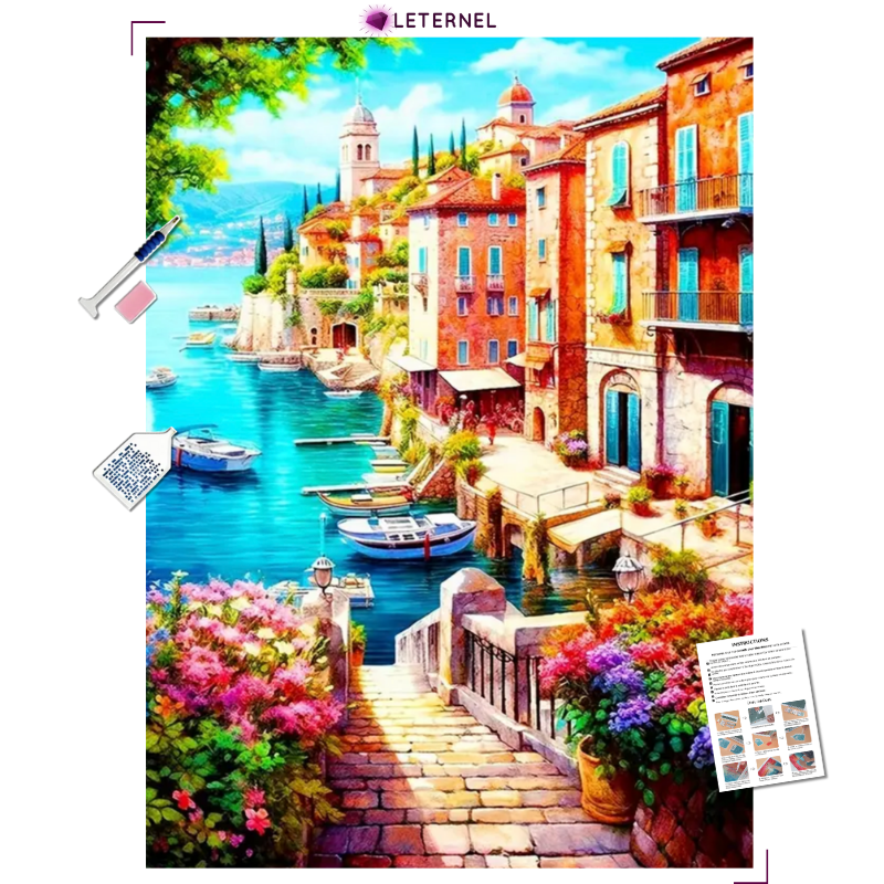 Broderie Diamant - Village méditerranéen