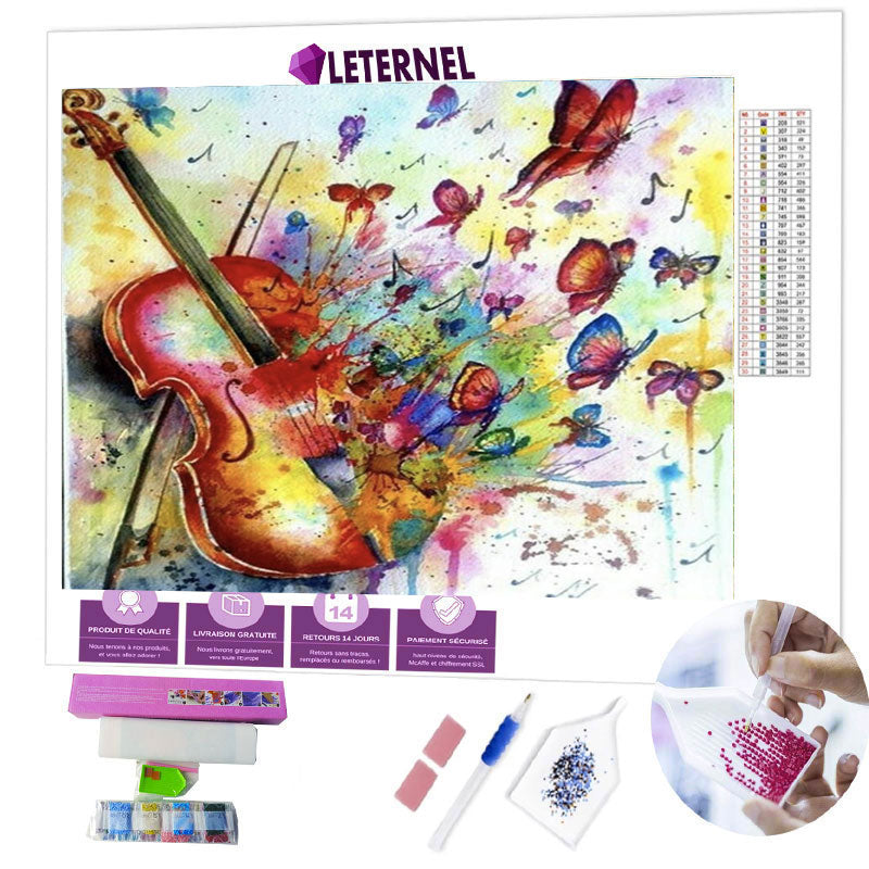 Broderie Diamant - Violon papillons