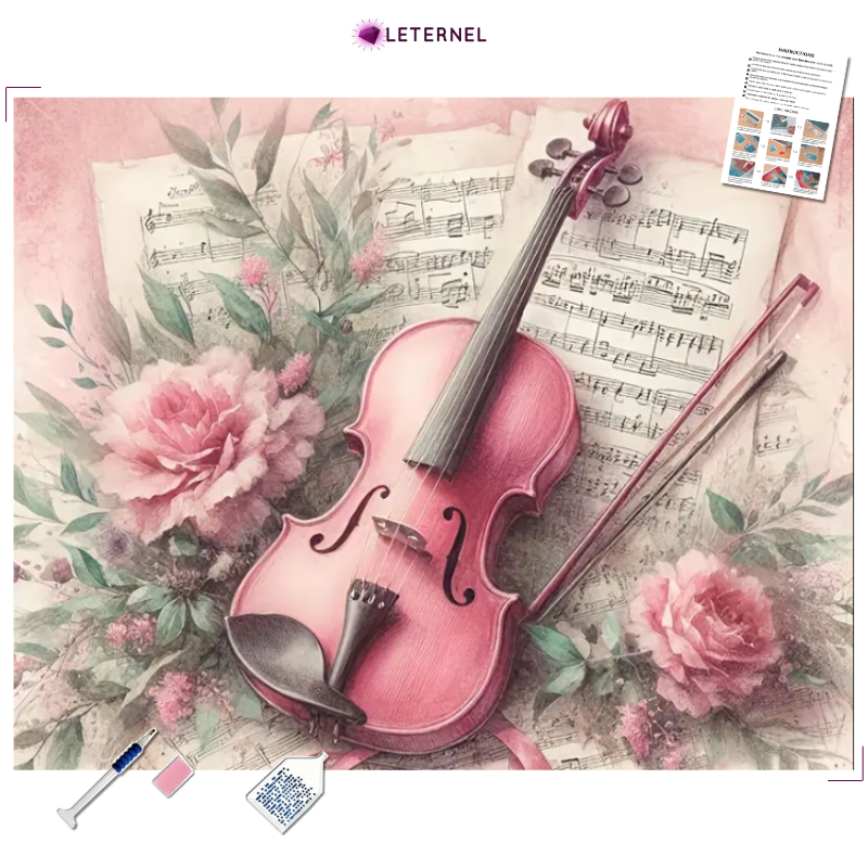 Broderie Diamant - Violon roses