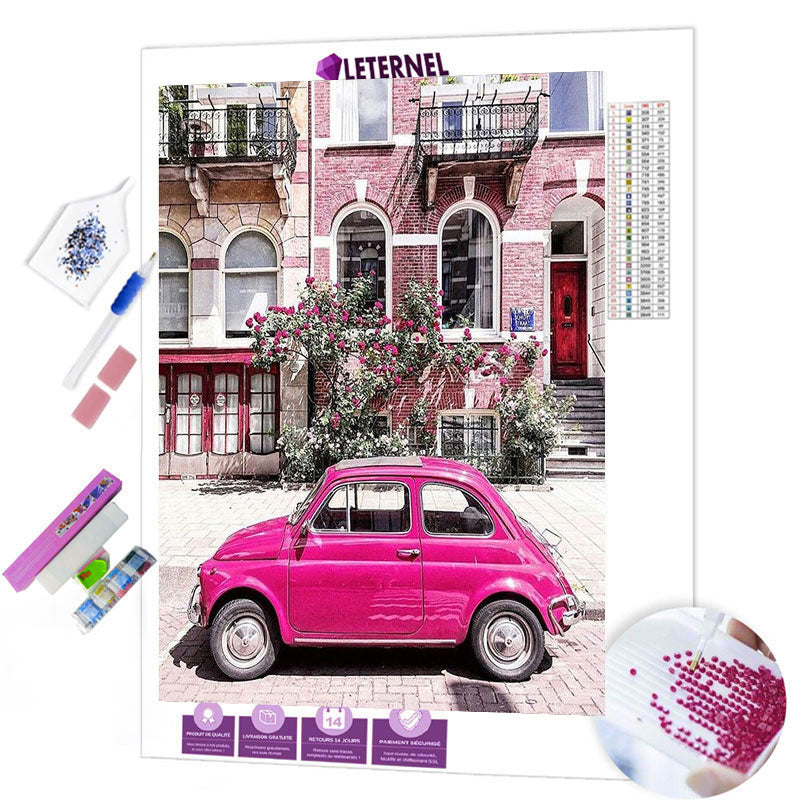 Broderie Diamant - Voiture rose