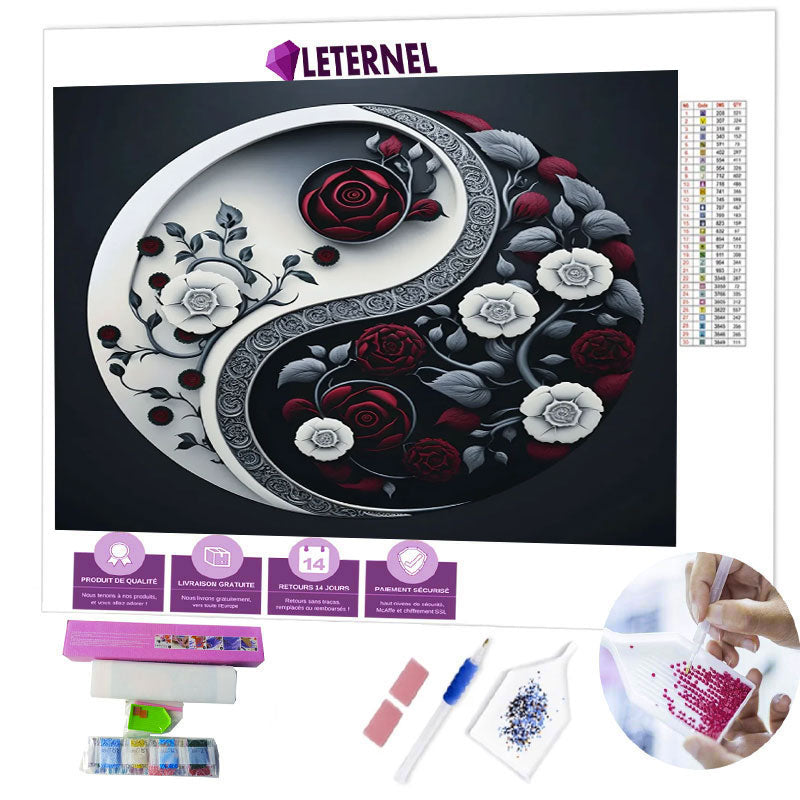 Broderie Diamant - Yin et yang fleuri