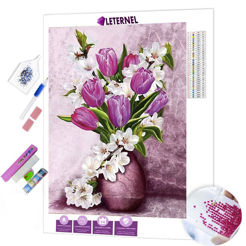 Broderie Diamant - Bouquet mauve