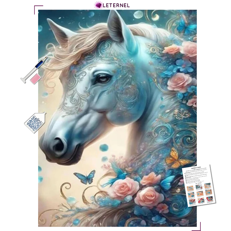 Broderie Diamant - Cheval floral