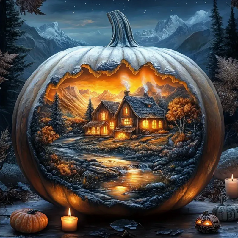 Broderie Diamant - Citrouille village