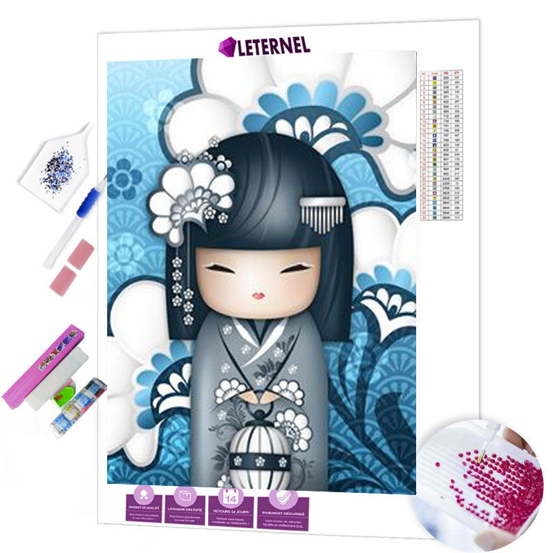 Broderie Diamant - Kokeshi fleurs