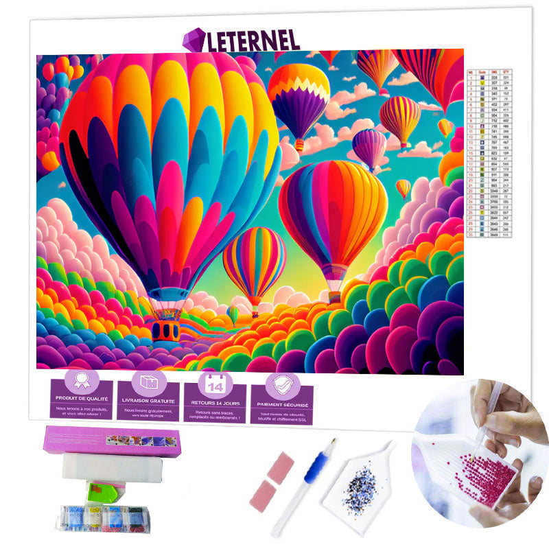 Broderie Diamant - Montgolfières colorées