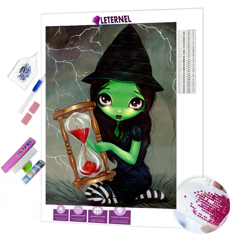 Broderie Diamant - Petite sorcière verte