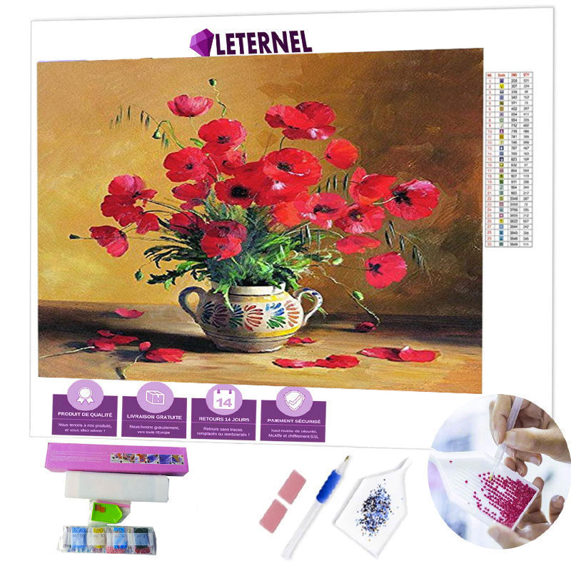 Broderie Diamant - Vase coquelicot