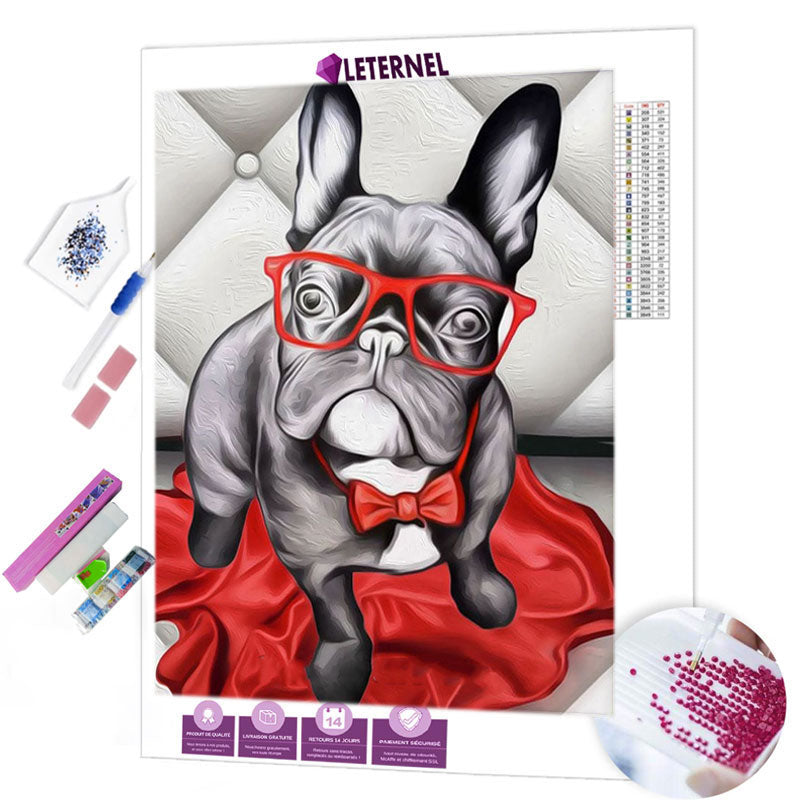 diamond painting bouledogue lunettes