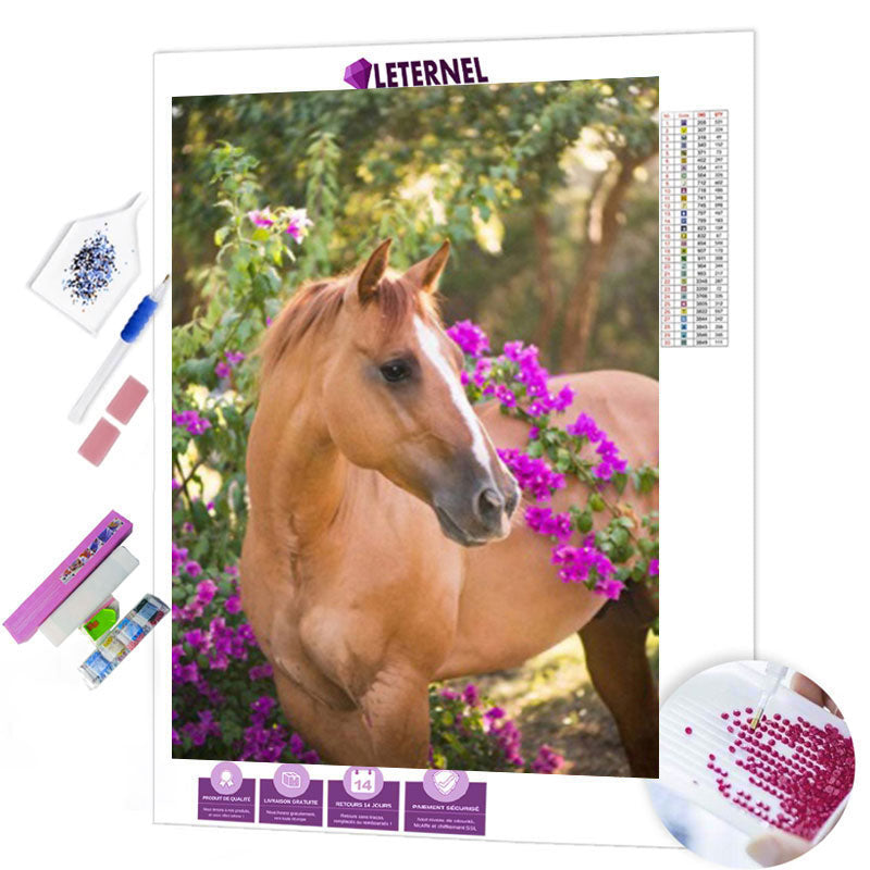 Broderie Diamant - Cheval et fleurs