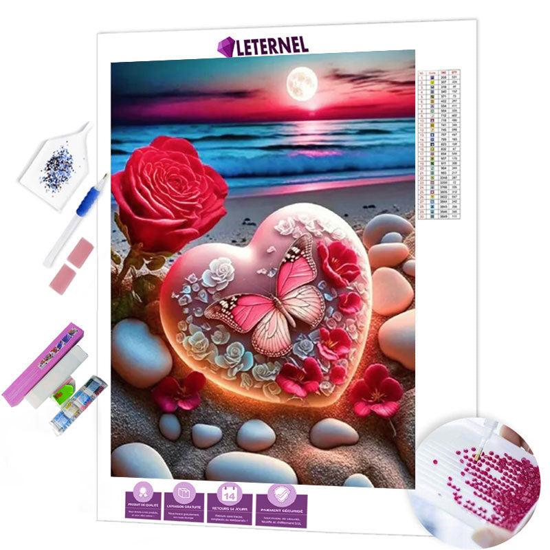 Broderie Diamant - Coeur plage