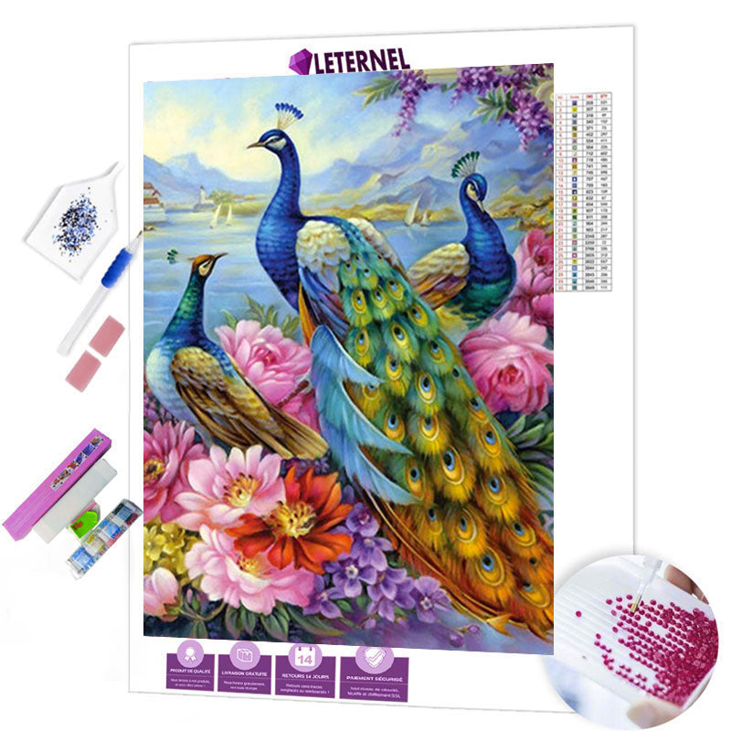 Broderie Diamant - Trio de paons