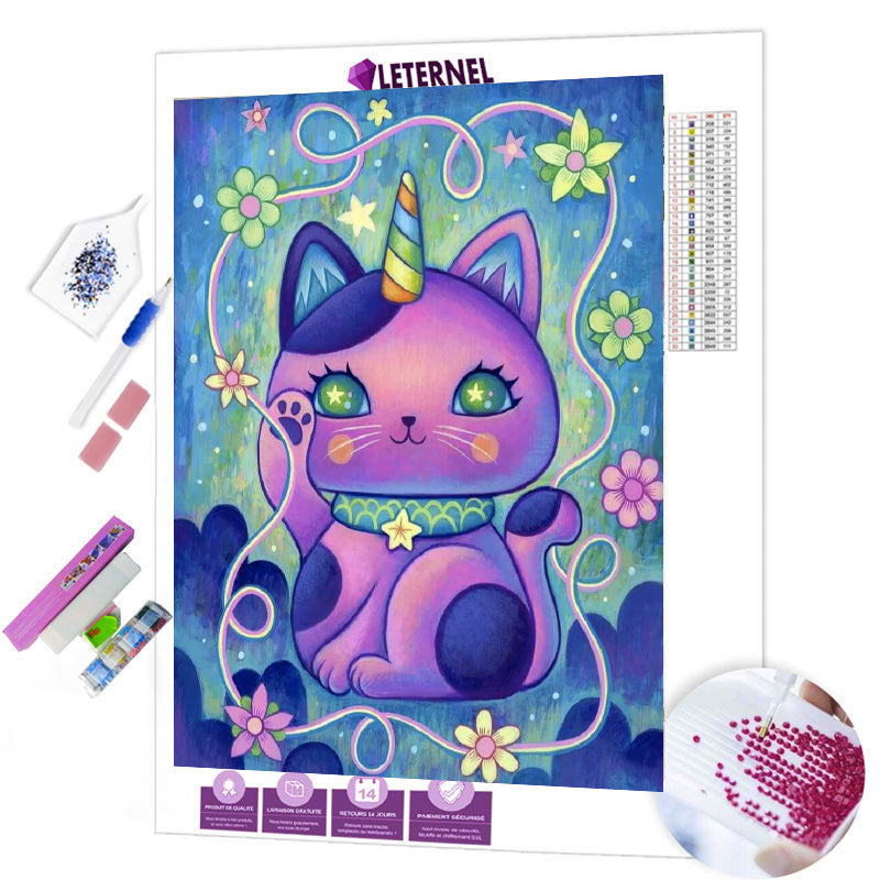 Broderie Diamant - Chat licorne