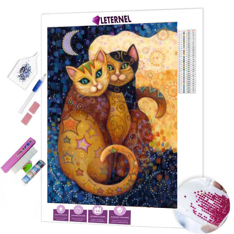 Broderie Diamant - Duo chats nuit