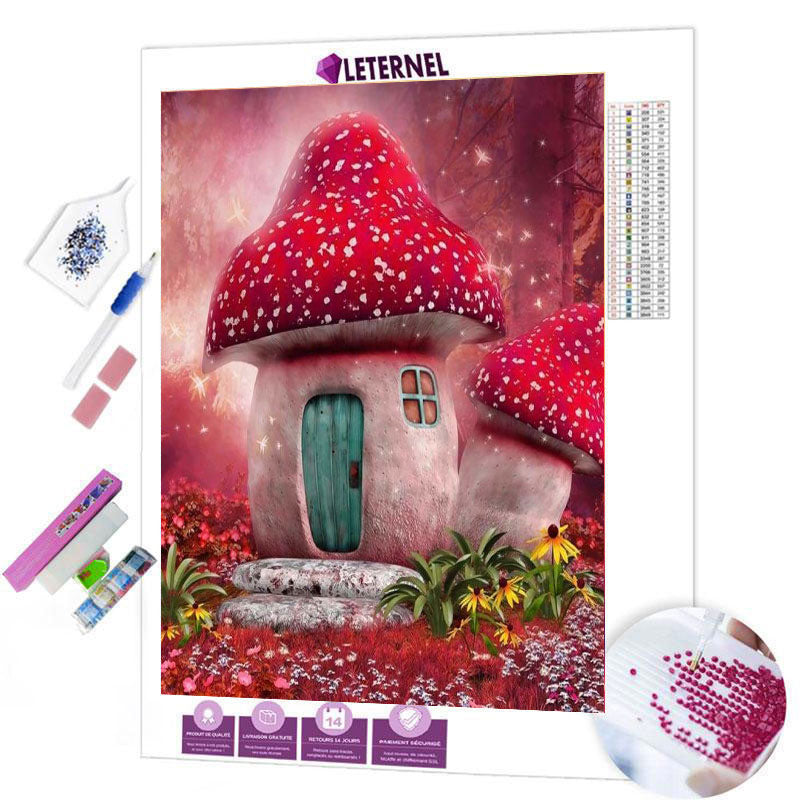 Broderie Diamant - Maisonnette champignon