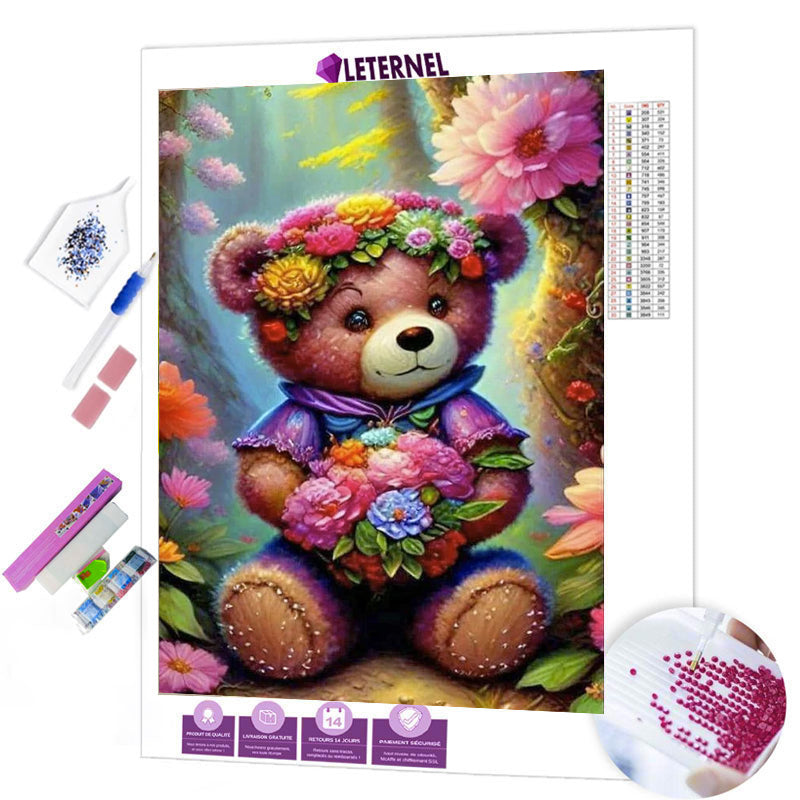 Broderie Diamant - Ourson fleuri
