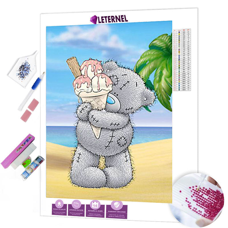 Broderie Diamant - Ourson plage