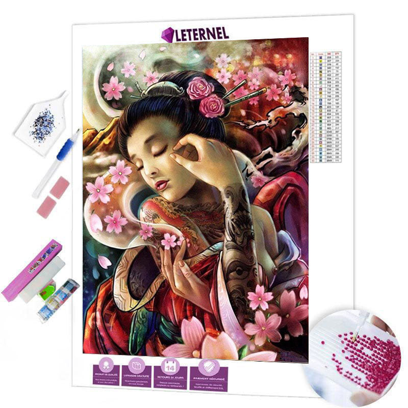 Broderie Diamant - Princesse japonaise fleurie