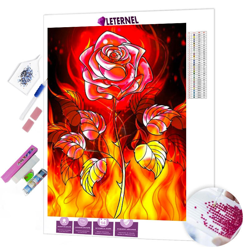 Broderie Diamant - Rose de feu
